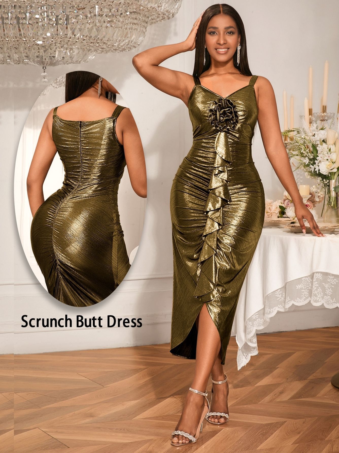 Summer Strapless Gold Party Dress Low-Back Sexy Chic Bodycon Dress