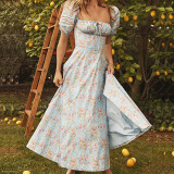 Square Neck Long Floral Summer Dress