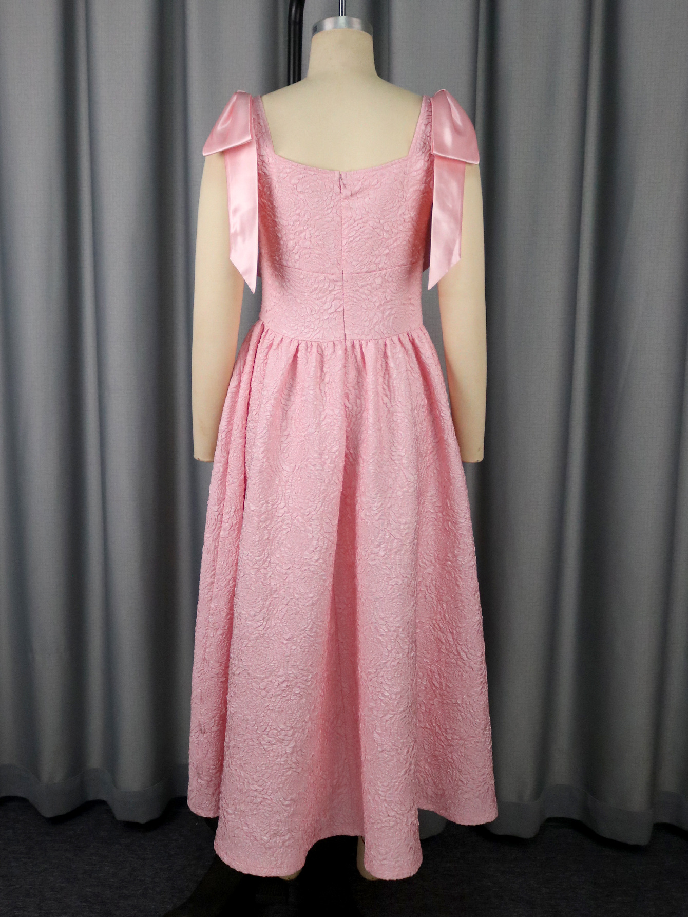 Women's Elegant Bow Lace-Up Rose Jacquard High-Waist A-Line Formal Party Gown