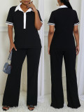 Women's Fashion Elegant V-Neck Short Sleeve Casual Two Piece Pants Set