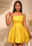 Floral Strapless Mini Dress Sexy Elegant Gold Party Gown