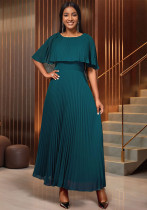 Round Neck Cape Short-Sleeve Dress Fashionable Formal Pleated Gown Round Neck Cape Short-Sleeve Dress Fashionable Formal Pleated Gown