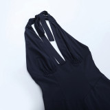 Fall Solid Color Sleeveless Deep V-Neck Halter Jumpsuit