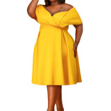 Women's Summer Short-Sleeve V-Neck Belt African Off-Shoulder Plus Size Dress Mom Dress