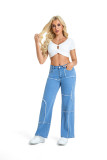 Straight-Leg Solid Color Casual Loose Mid-Rise Jeans
