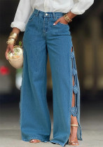 Cut-Out Floral Denim Pants