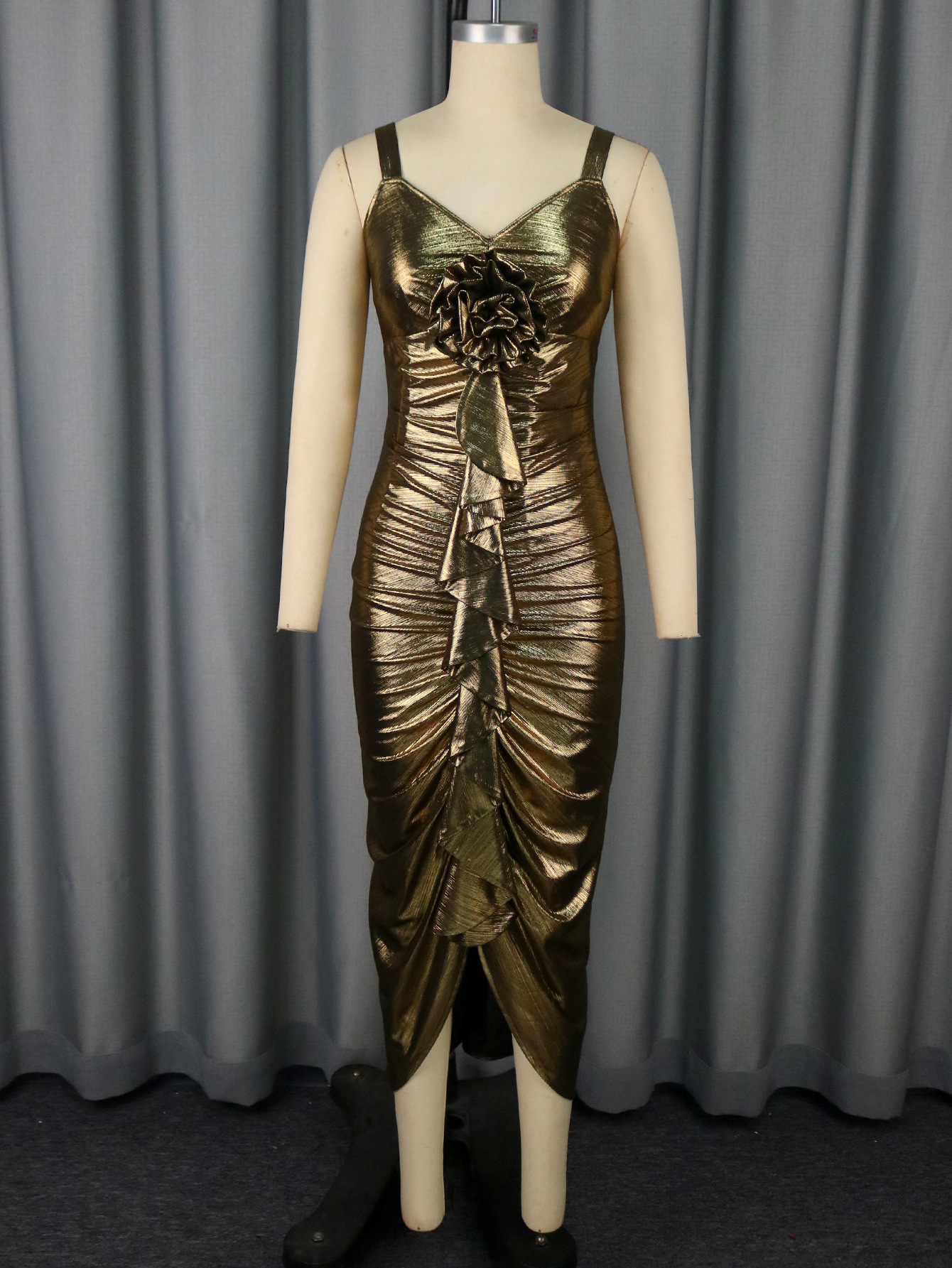 Summer Strapless Gold Party Dress Low-Back Sexy Chic Bodycon Dress