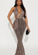 Women's Sexy Leopard Print Low-Back Mesh Halter Neck Jumpsuit