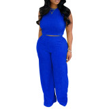Women Sexy Vest Pleated Pants Two Piece Set