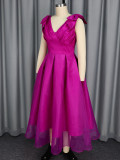 Sexy V-Neck Bow Sleeveless Dress High-Waist Elegant Formal Party Gown