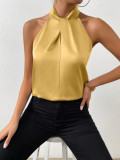 Women summer satin Halter neck sleeveless vest top