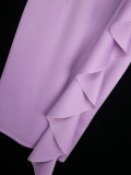 Women's Sexy V-Neck Strap Dress Chic Ruffle Hem Bodycon Formal Party Gown