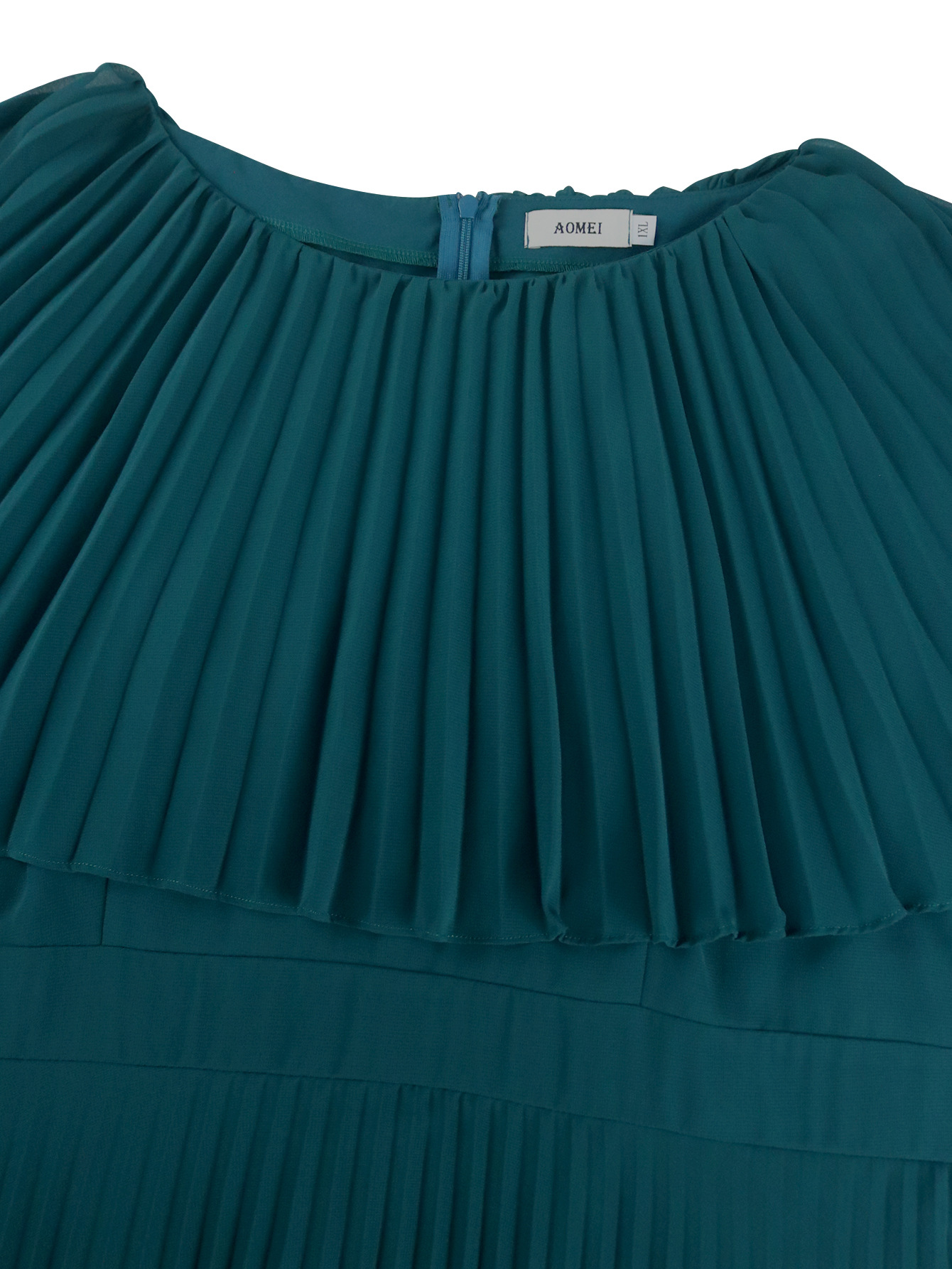 Round Neck Cape Short-Sleeve Dress Fashionable Formal Pleated Gown