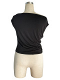 Women Solid Slash Shoulder Sleeveless Top