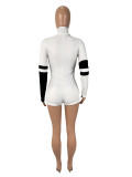 Women's Sexy Knit Color-Block High-Neck Zip-Up Tight-Fitting Bodysuit