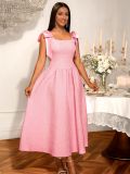 Women's Elegant Bow Lace-Up Rose Jacquard High-Waist A-Line Formal Party Gown