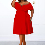 Women's Summer Short-Sleeve V-Neck Belt African Off-Shoulder Plus Size Dress Mom Dress