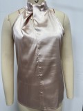 Women summer satin Halter neck sleeveless vest top