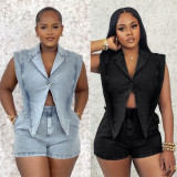 Casual Washed Denim Loose Short Jumpsuit