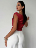 Women Solid Slash Shoulder Sleeveless Top