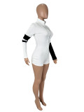 Women's Sexy Knit Color-Block High-Neck Zip-Up Tight-Fitting Bodysuit