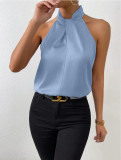Women summer satin Halter neck sleeveless vest top