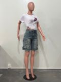 Women Ripped Cargo Denim Pants
