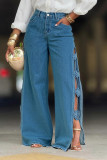 Cut-Out Floral Denim Pants
