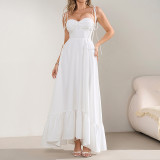 Summer Strap Lace-Up Sexy Low-Back Pleated Maxi Dress