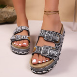 Summer Plus Size Rhinestone Boho Platform Sandals Outdoor Beach Style