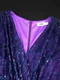 Sexy V-Neck Sequin Long-Sleeve Dress Purple Elegant Formal A-Line Gown