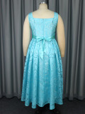 Women's Sexy V-Neck Strap Jacquard High-Waist Elegant Formal Party A-Line Dress