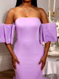Sexy Off Shoulder Purple Dress Ruffle Party Evening Gown