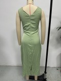 Women Spring and Summer Pleated Sexy Satin Maxi Dress