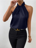 Women summer satin Halter neck sleeveless vest top