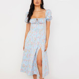 Square Neck Long Floral Summer Dress