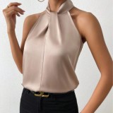 Women summer satin Halter neck sleeveless vest top