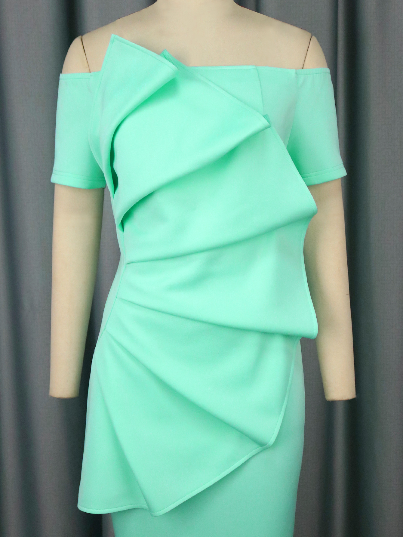 Pleated Off-Shoulder Sexy Dress Chic High-Waist Bodycon Party Gown