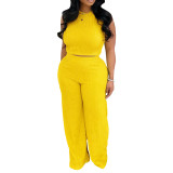 Women Sexy Vest Pleated Pants Two Piece Set