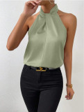 Women summer satin Halter neck sleeveless vest top