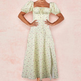Square Neck Long Floral Summer Dress