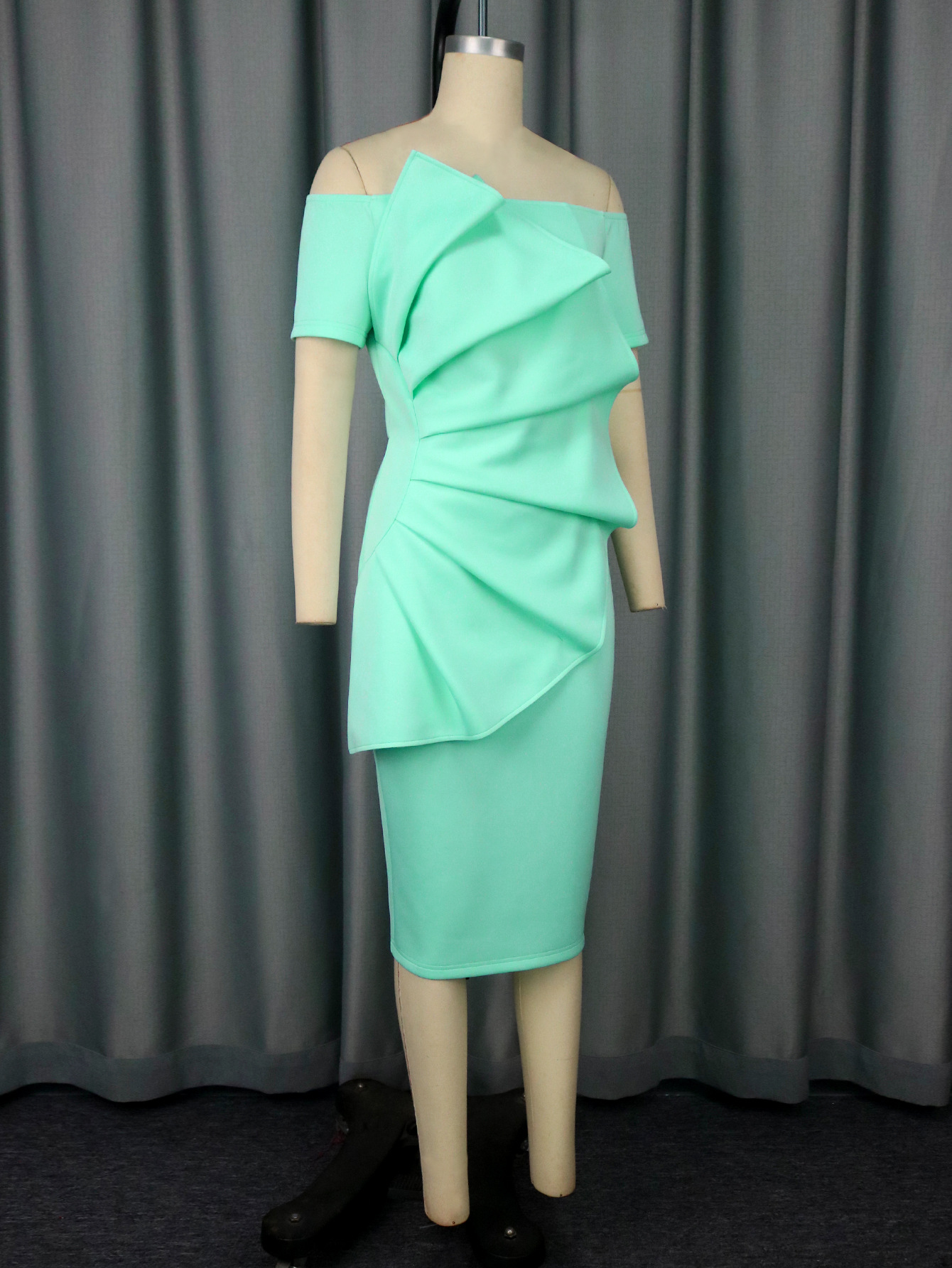 Pleated Off-Shoulder Sexy Dress Chic High-Waist Bodycon Party Gown