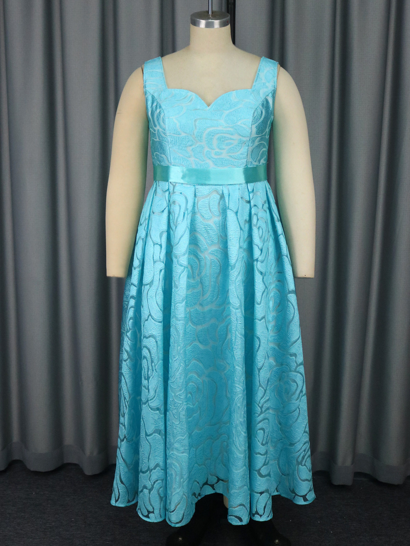 Women's Sexy V-Neck Strap Jacquard High-Waist Elegant Formal Party A-Line Dress