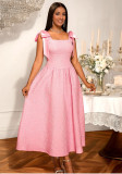 Women's Elegant Bow Lace-Up Rose Jacquard High-Waist A-Line Formal Party Gown