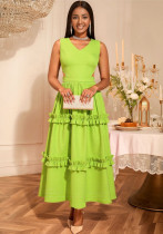 Side Cut-Out Sexy V-Neck Party Dress Ruffled A-Line Formal Gown