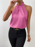 Women summer satin Halter neck sleeveless vest top