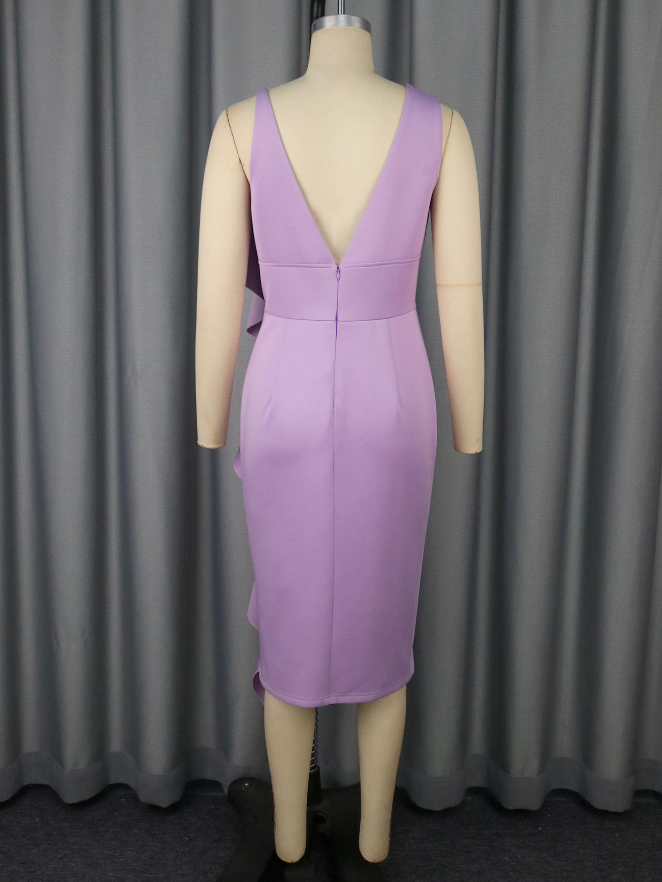 Women's Sexy V-Neck Strap Dress Chic Ruffle Hem Bodycon Formal Party Gown