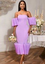Sexy Off Shoulder Purple Dress Ruffle Party Evening Gown Sexy Off Shoulder Purple Dress Ruffle Party Evening Gown