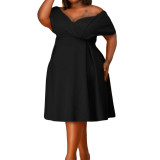 Women's Summer Short-Sleeve V-Neck Belt African Off-Shoulder Plus Size Dress Mom Dress