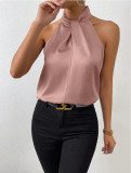 Women summer satin Halter neck sleeveless vest top